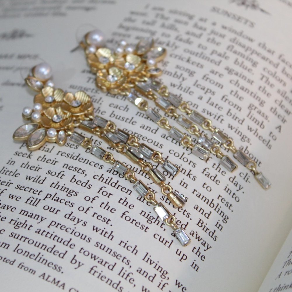 Dangling Gold Rhinestone Cocktail Earrings NEW